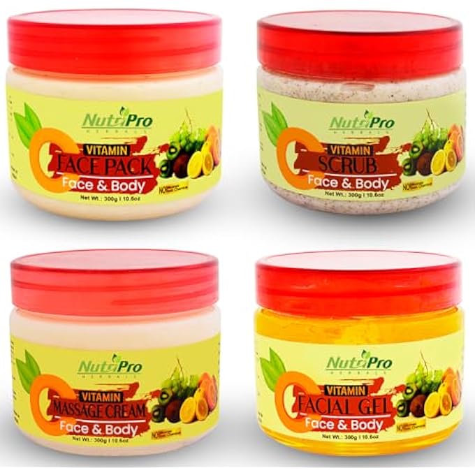 nutripro VITAMIN C FACIAL KIT 1200GM, BRIGHTENING, HYDRATING, ANTI-AGING SKINCARE SET WITH VITAMIN C SCRUB, MASSAGE CREAM, PACK, FACE GEL, REVITALIZE YOUR SKIN, SUITABLE FOR ALL SKIN TYPES 4-PIECE KIT - Image 1